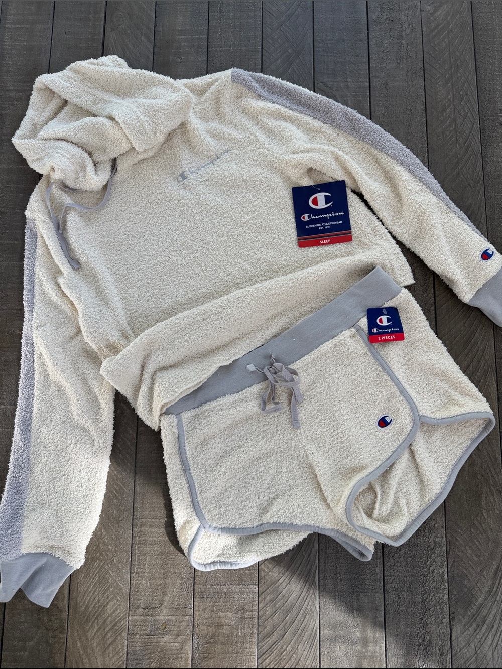 Champion Cream Hoodie and Shorts Loungewear Set
